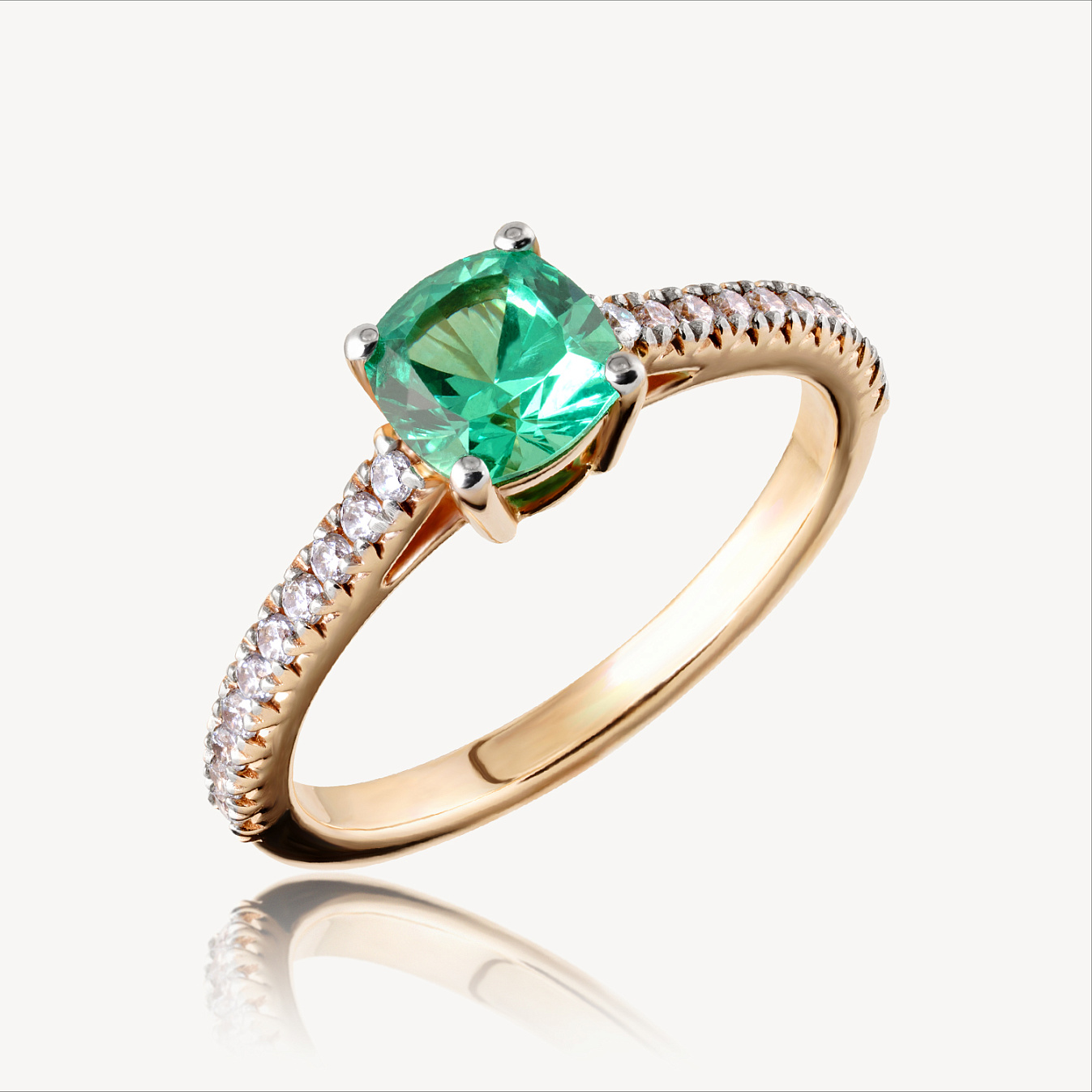 Кольцо (920484Л), желтое золото, цаворит гт.