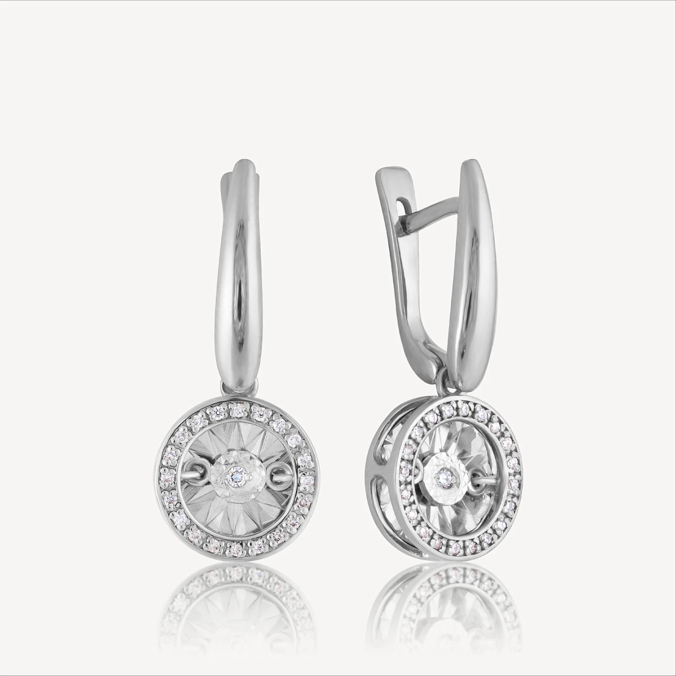 Серьги (803-02082-21-11-00-50), белое золото, бриллиант