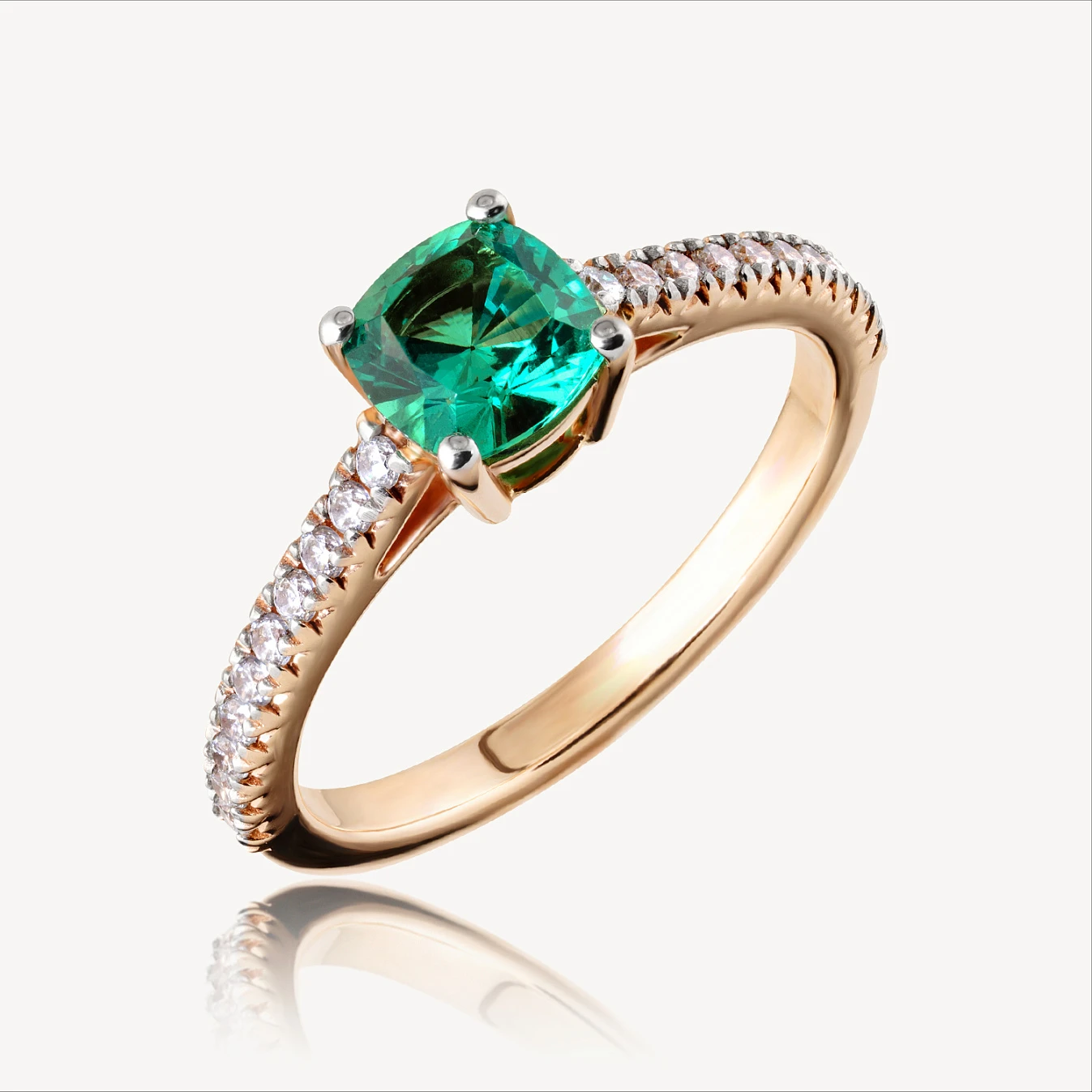 Кольцо  (920484И), красное золото, изумруд гт.